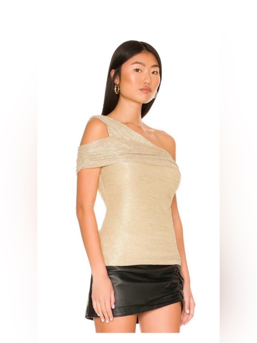 BCBG MAXAZRIA Gunmetal One Shoulder Top